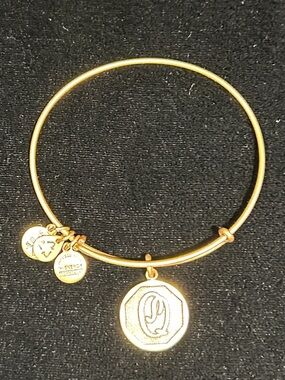 Alex and Ani Gold-Tone Monogram Disc Charm Bangle Bracelet